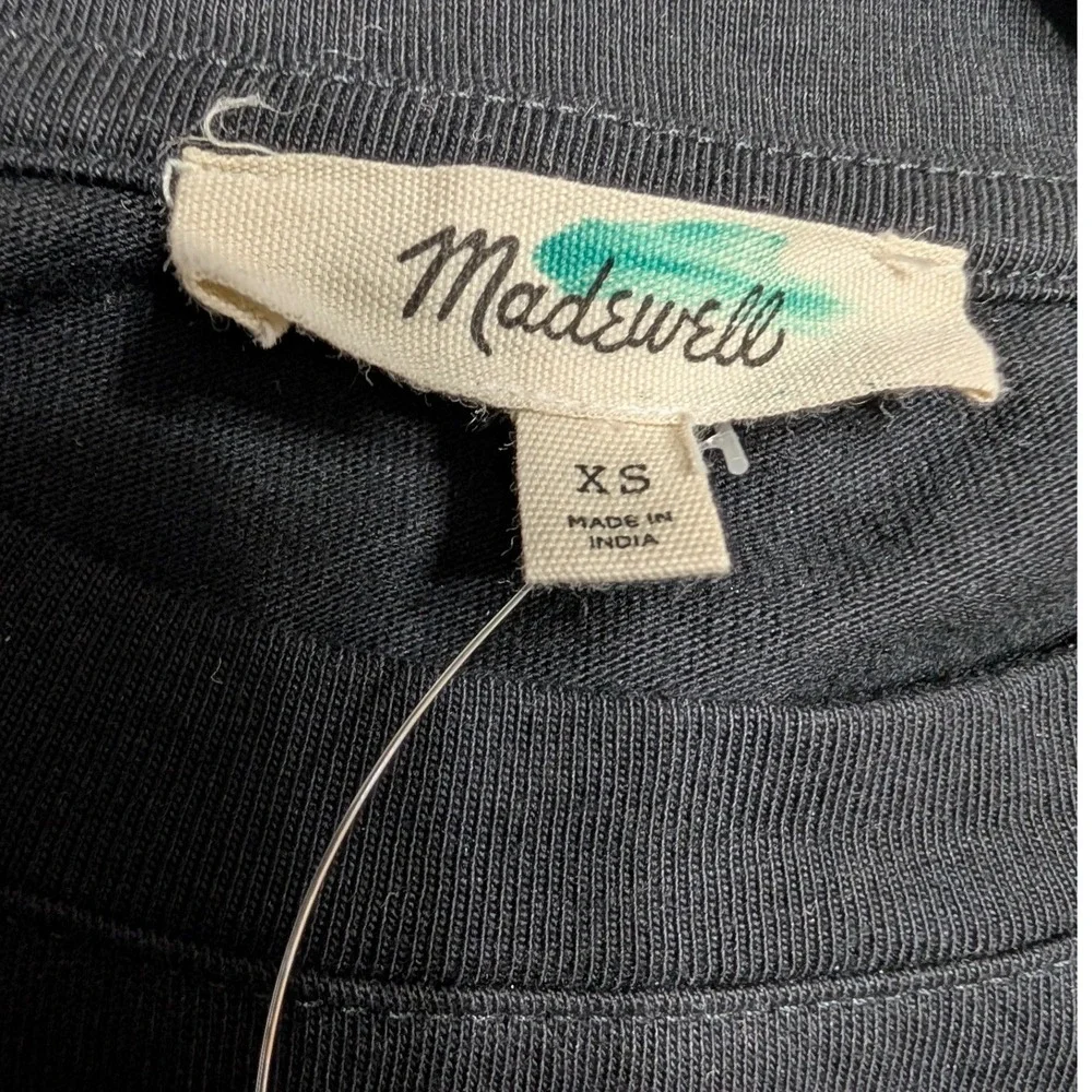 Madewell Black Pleated Puff Cuff Sleeve Mixed Media Cotton Poplin Top XS